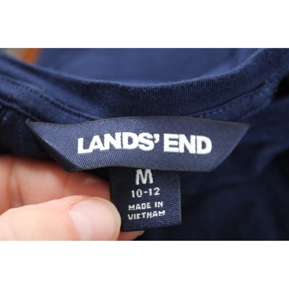 Lands' End M 10-12 Blue Tunic Top Long Sleeve Button Back Layered Mixed Media - Picture 4 of 6